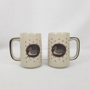 Two Vintage Mallord duck & flower stoneware coffee mugs.🦆